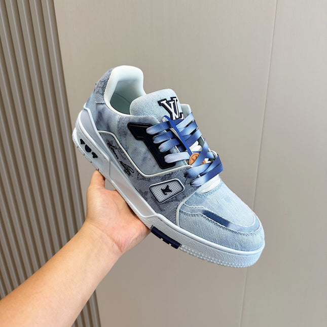 LV TRAINER SNEAKER LIGHT BLUE MONOGRAM DENIM