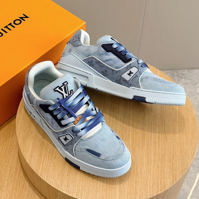 LV TRAINER SNEAKER LIGHT BLUE MONOGRAM DENIM