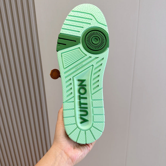 LV TRAINER SNEAKER LIGHT GREEN MONOGRAM DENIM AND CALFSKIN