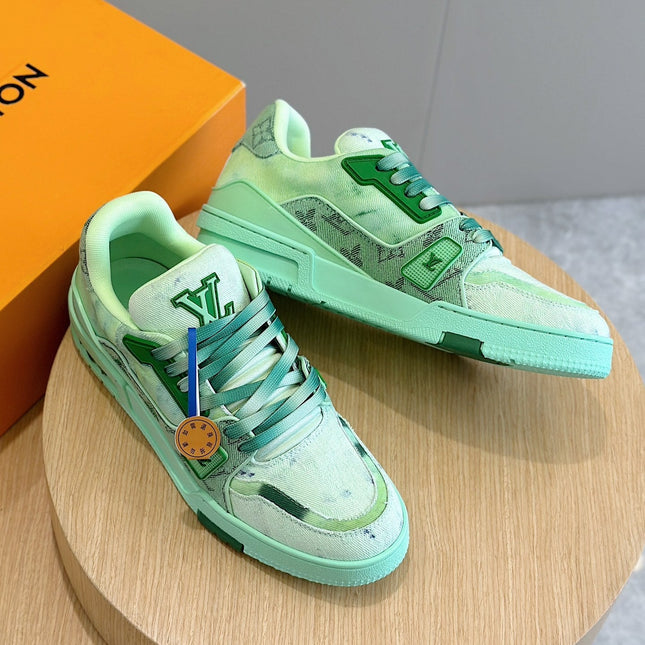 LV TRAINER SNEAKER LIGHT GREEN MONOGRAM DENIM AND CALFSKIN