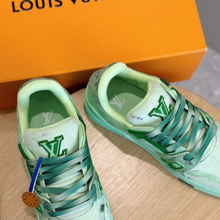 LV TRAINER SNEAKER LIGHT GREEN MONOGRAM DENIM AND CALFSKIN