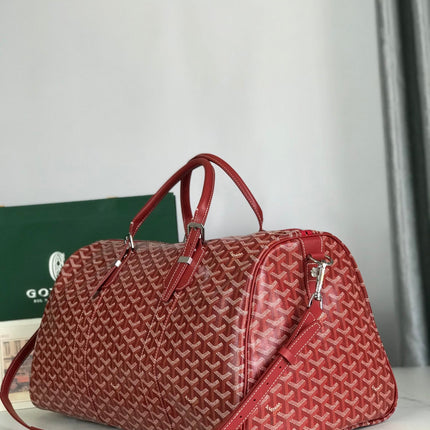 BOSTON 50 BAG IN RED GOYARDINE CANVAS AND CALFSKIN TRIM