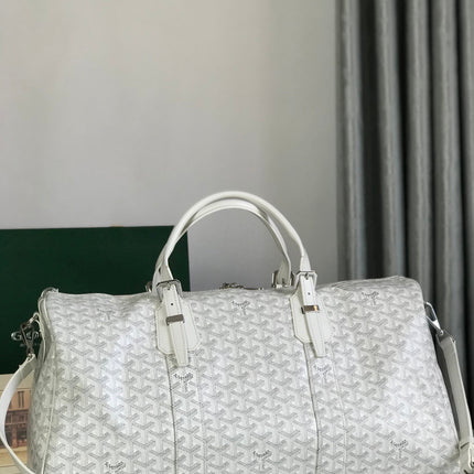 BOSTON 50 BAG IN WHITE GOYARDINE CANVAS AND CALFSKIN TRIM