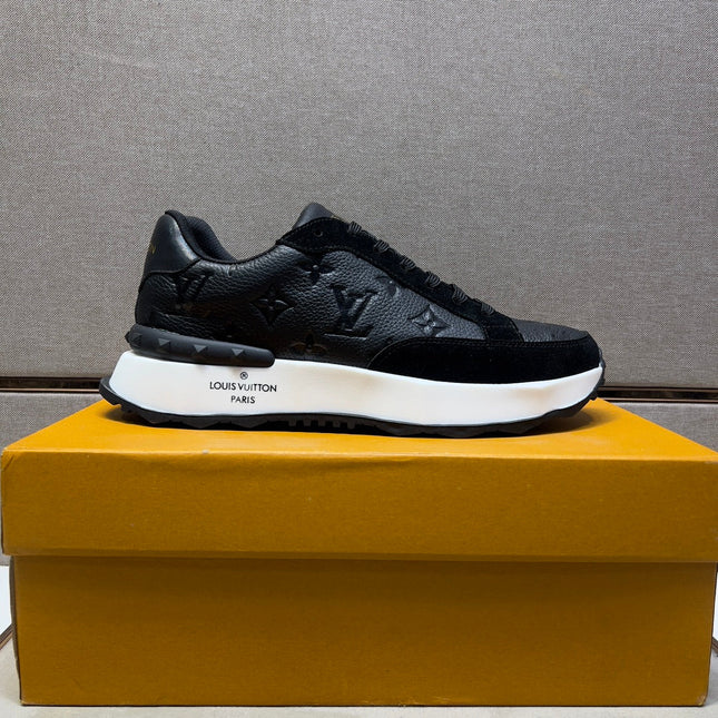 LV TRAINER SNEAKER BLACK EMBOSSED CALFSKIN AND SUEDE