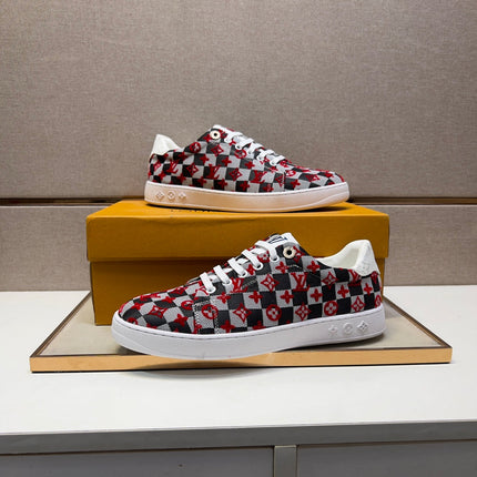 LV TRAINER BLACK MIX RED AND GREY DAMIER BREATHABLE FABRIC