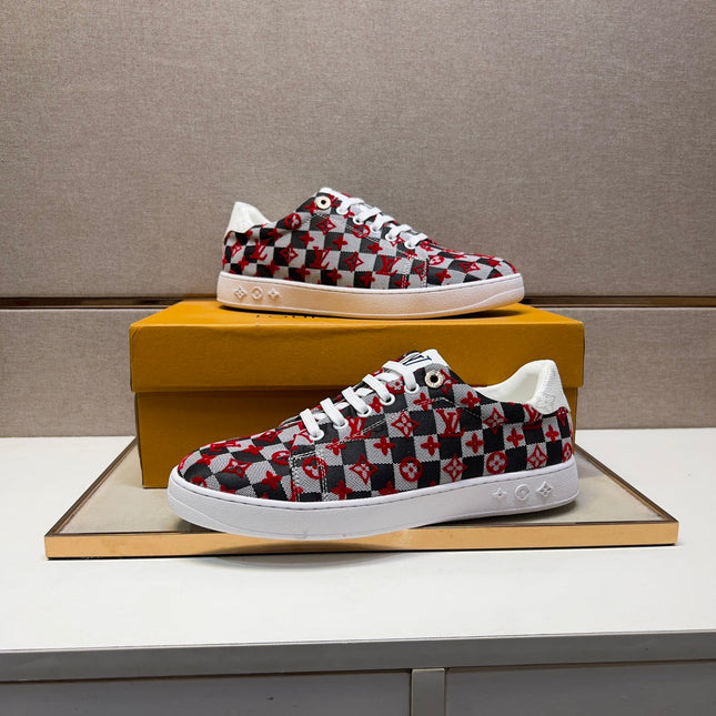 LV TRAINER BLACK MIX RED AND GREY DAMIER BREATHABLE FABRIC