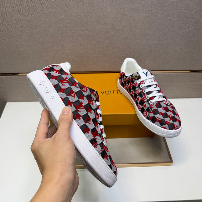 LV TRAINER BLACK MIX RED AND GREY DAMIER BREATHABLE FABRIC