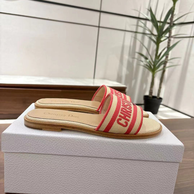 DWAY SLIDES IN BEIGE AND RED TECHNICAL FABRIC