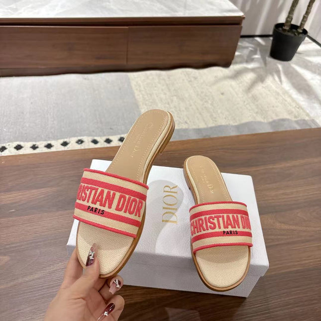 DWAY SLIDES IN BEIGE AND RED TECHNICAL FABRIC