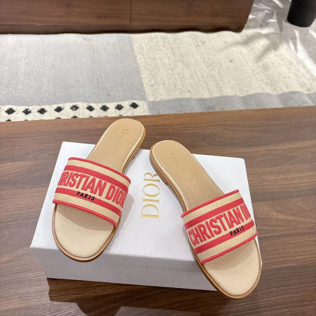 DWAY SLIDES IN BEIGE AND RED TECHNICAL FABRIC