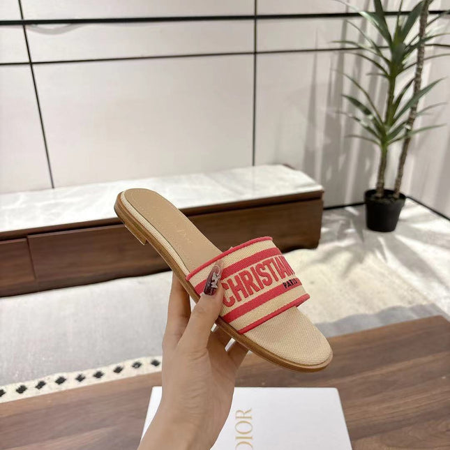 DWAY SLIDES IN BEIGE AND RED TECHNICAL FABRIC