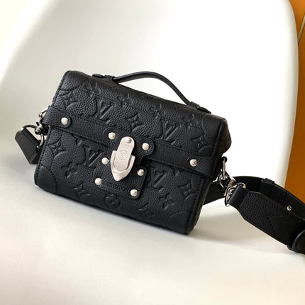 LV 25S SOUL TRUNK 19 IN BLACK EMBOSSED TAURILLON CALFSKIN SILVER HARDWARE
