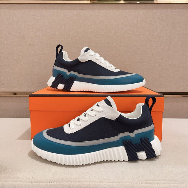 HM BOUNCING SNEAKER BLACK AND CERULEAN CALFSKIN