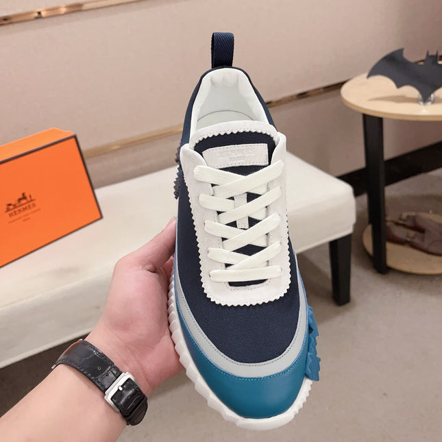 HM BOUNCING SNEAKER BLACK AND CERULEAN CALFSKIN