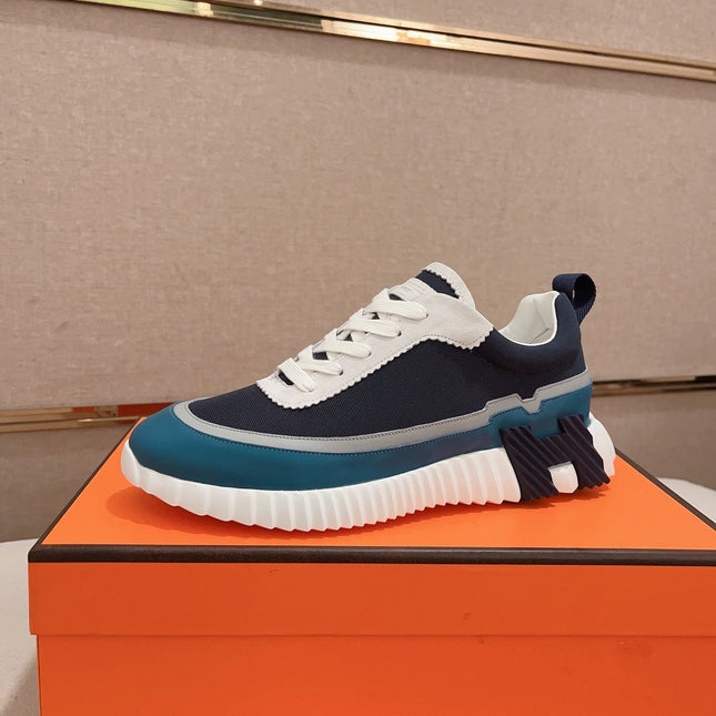 HM BOUNCING SNEAKER BLACK AND CERULEAN CALFSKIN