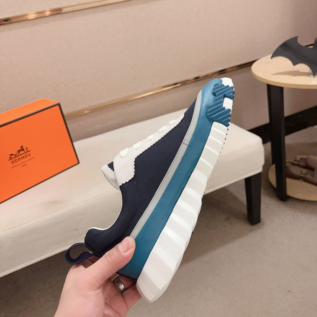 HM BOUNCING SNEAKER BLACK AND CERULEAN CALFSKIN