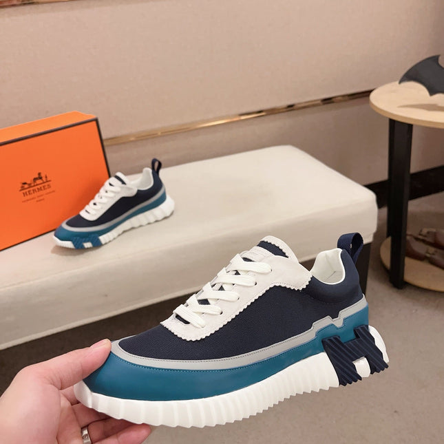 HM BOUNCING SNEAKER BLACK AND CERULEAN CALFSKIN