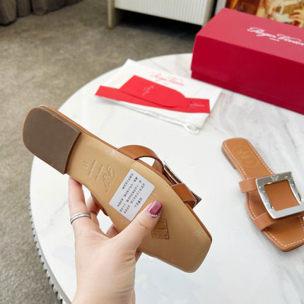VIV' BY THE SEA MULES IN BRONZE BROWN CALFSKIN SILVER BUCKLE
