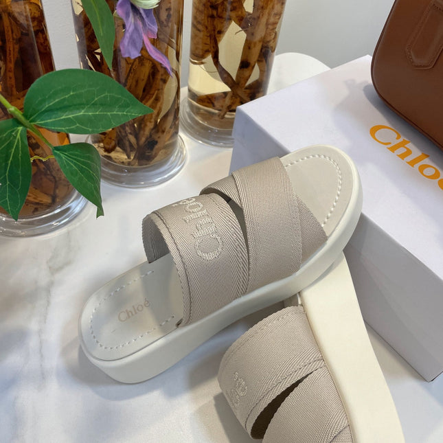 WOODY WEDGE SANDALS IN DOVE GREY CANVAS WITH WHITE RUBBER SOLE
