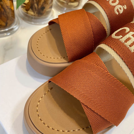 WOODY WEDGE SANDALS IN BRONZE BROWN CANVAS WITH CIDER BROWN RUBBER SOLE