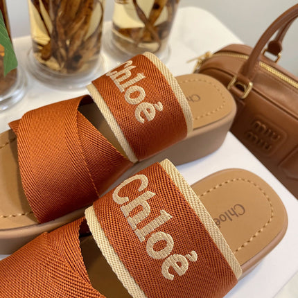 WOODY WEDGE SANDALS IN BRONZE BROWN CANVAS WITH CIDER BROWN RUBBER SOLE