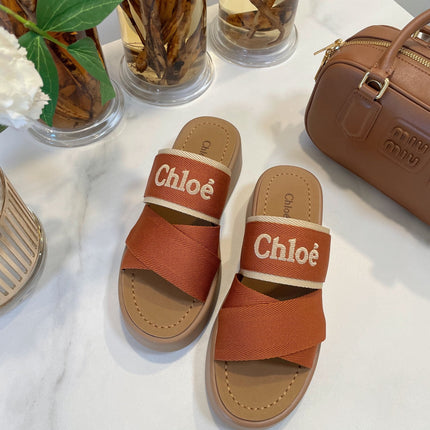 WOODY WEDGE SANDALS IN BRONZE BROWN CANVAS WITH CIDER BROWN RUBBER SOLE