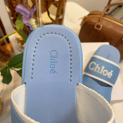 WOODY WEDGE SANDALS IN CERULEAN BLUE CANVAS WITH RUBBER SOLE