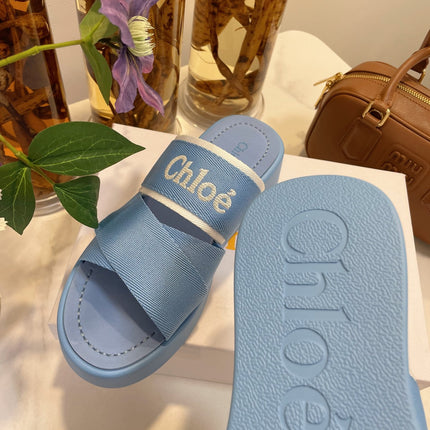 WOODY WEDGE SANDALS IN CERULEAN BLUE CANVAS WITH RUBBER SOLE