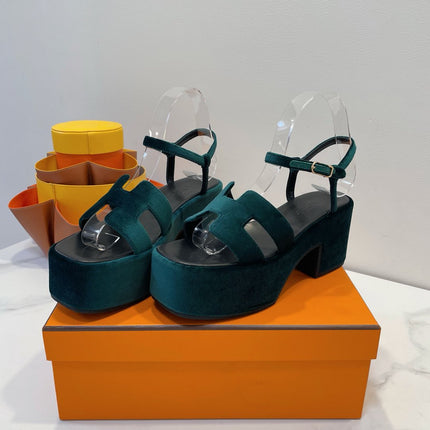 JAM 30 SANDAL IN GREEN FOREST VELVET
