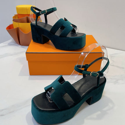 JAM 30 SANDAL IN GREEN FOREST VELVET