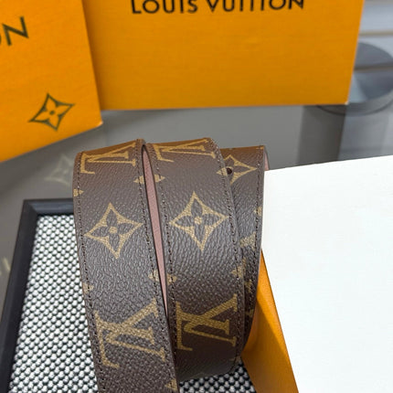 LV INITIALES BELT REVERSIBLE 30MM IN BROWN AND LIGHT PINK GRAINED CALFSKIN GOLD BUCKLE