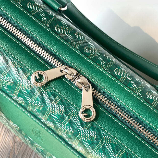 CISALPIN DOCUMENT CASE 39 IN GREEN GOYARDINE CANVAS AND CALFSKIN