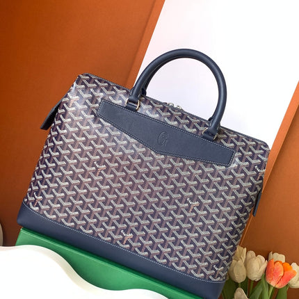 CISALPIN DOCUMENT CASE 39 IN NAVY BLUE GOYARDINE CANVAS AND CALFSKIN