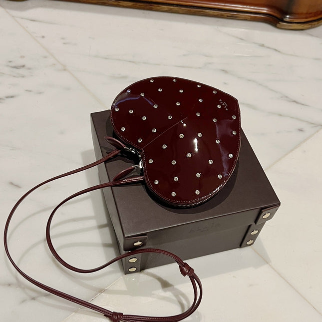 LE COEUR BAG 21 IN BURGUNDY RED PATENT CALFSKIN ATTACHED STRASS