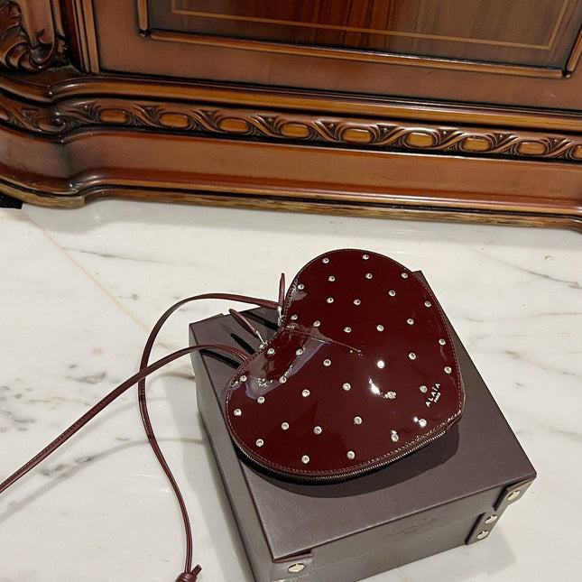 LE COEUR BAG 21 IN BURGUNDY RED PATENT CALFSKIN ATTACHED STRASS