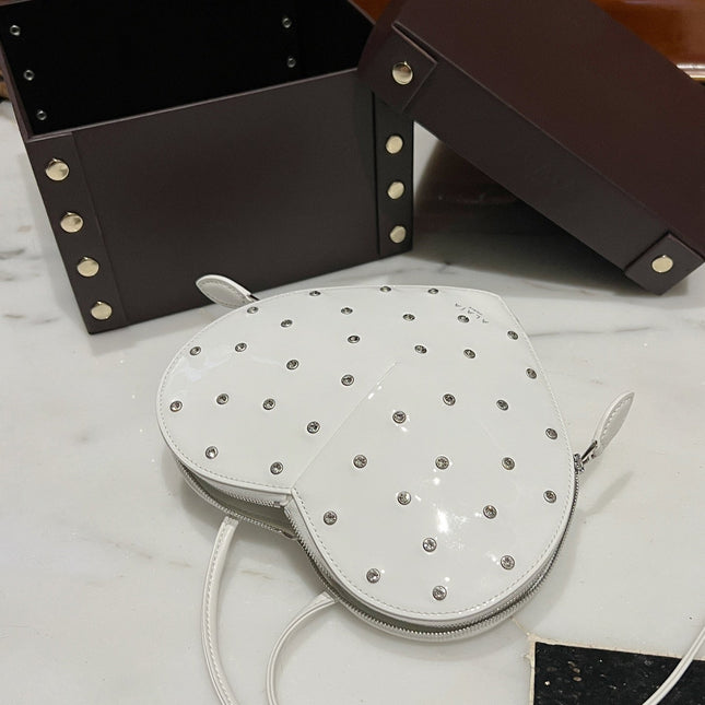 LE COEUR BAG 21 IN WHITE PATENT CALFSKIN ATTACHED STRASS