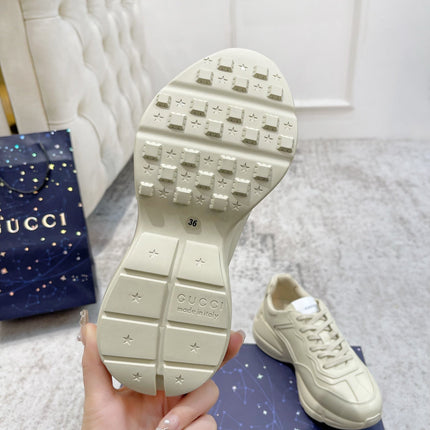 GG RHYTON TRAINER WHITE LAMBSKIN WITH FIRE MOTIF