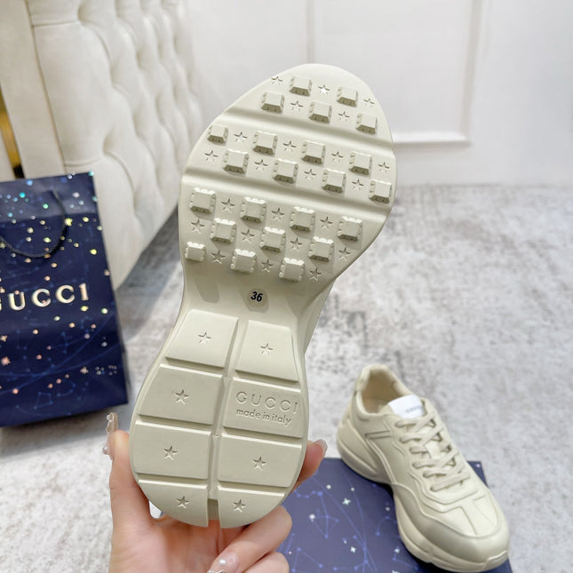 GG RHYTON TRAINER WHITE LAMBSKIN WITH FIRE MOTIF