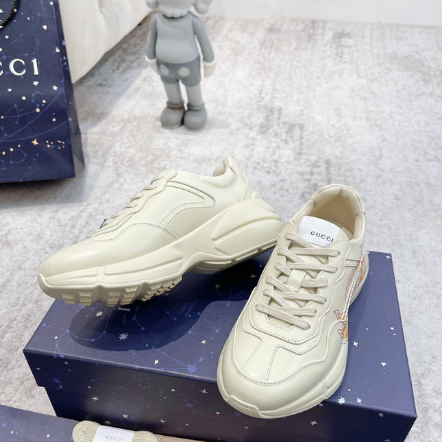 GG RHYTON TRAINER WHITE LAMBSKIN WITH FIRE MOTIF