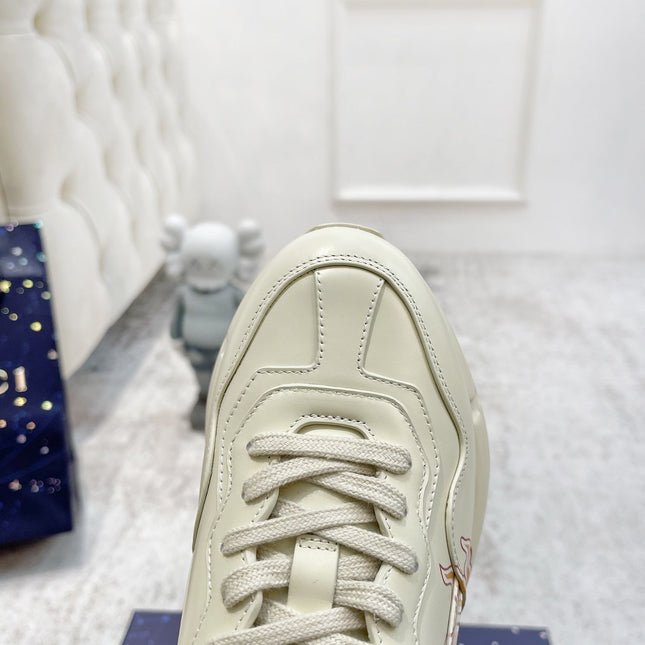 GG RHYTON TRAINER WHITE LAMBSKIN WITH FIRE MOTIF