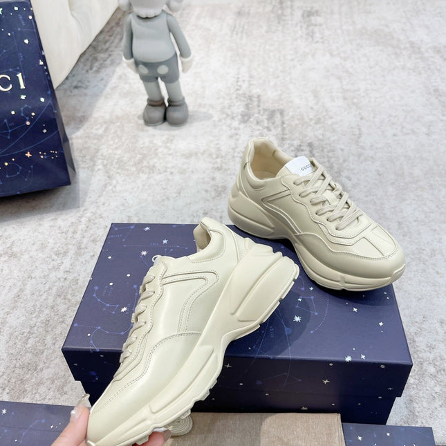 GG RHYTON TRAINER WHITE LAMBSKIN WITH SKY DINO MOTIF