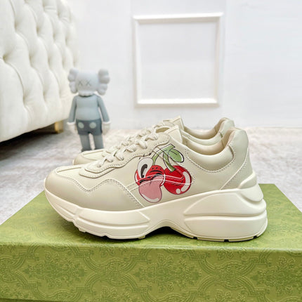 GG RHYTON TRAINER WHITE LAMBSKIN WITH HEART MOTIF