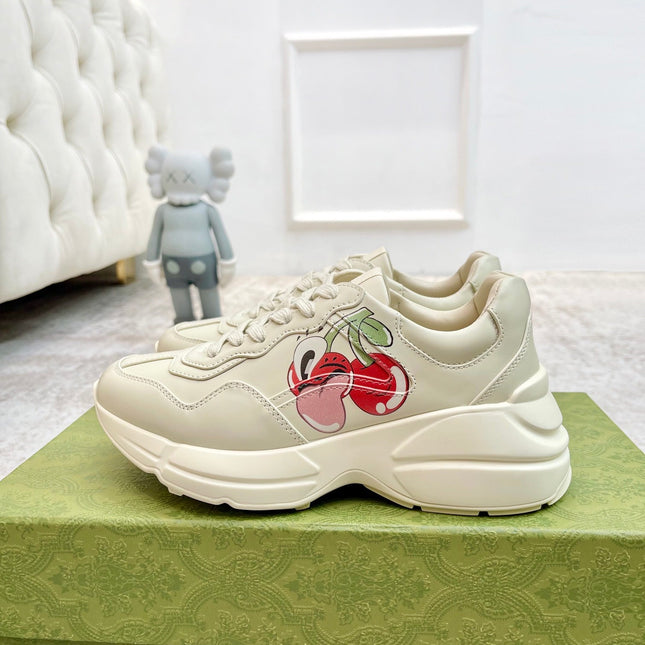 GG RHYTON TRAINER WHITE LAMBSKIN WITH HEART MOTIF