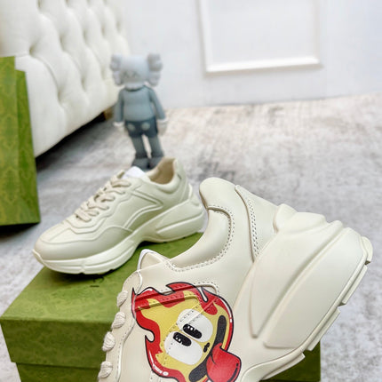GG RHYTON TRAINER WHITE LAMBSKIN WITH ICON