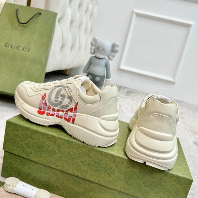 GG RHYTON TRAINER WHITE LAMBSKIN WITH H LETTER