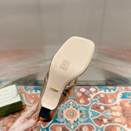 HIGH THONG MULE 55MM IN LIGHT GOLD CALFSKIN WITH GOLD HARDWARE