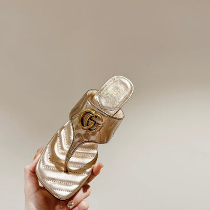 HIGH THONG MULE 55MM IN LIGHT GOLD CALFSKIN WITH GOLD HARDWARE