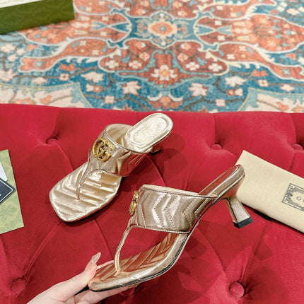 HIGH THONG MULE 55MM IN LIGHT GOLD CALFSKIN WITH GOLD HARDWARE