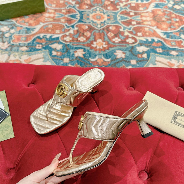 HIGH THONG MULE 55MM IN LIGHT GOLD CALFSKIN WITH GOLD HARDWARE