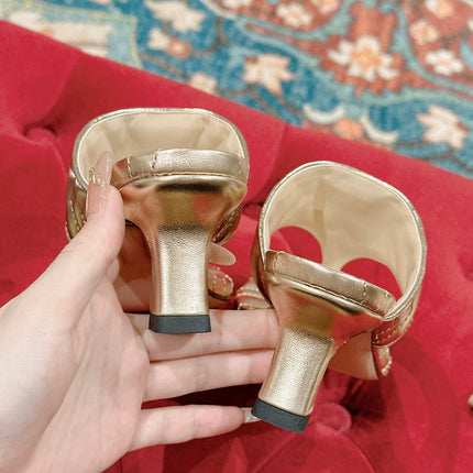 HIGH THONG MULE 55MM IN LIGHT GOLD CALFSKIN WITH GOLD HARDWARE